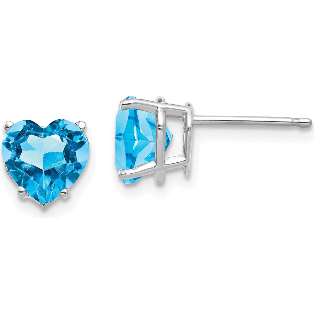 14K White Gold Heart-Shaped Swiss Blue Topaz Stud Earrings - 1.72 Carat Total Gemstone Weight by Monteluci Fine Jewelry