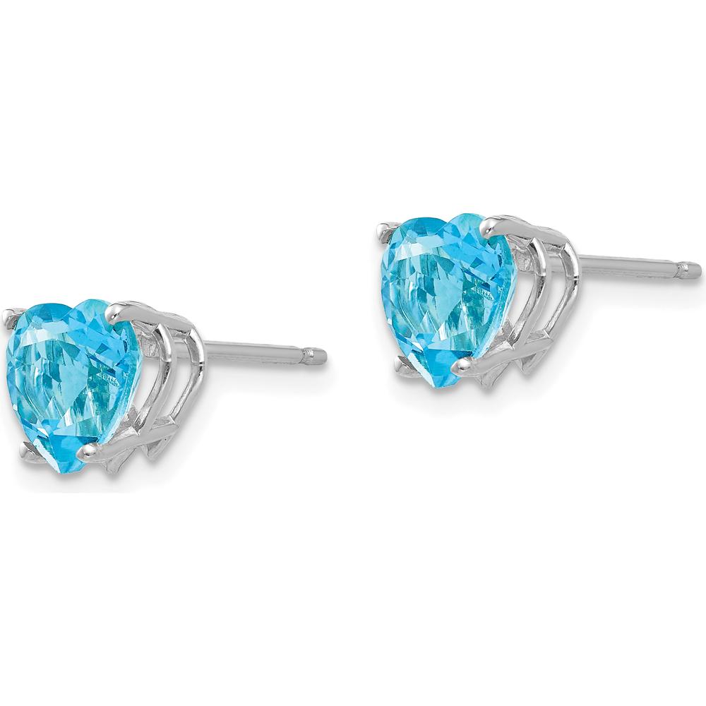 14K White Gold Heart-Shaped Swiss Blue Topaz Stud Earrings - 1.72 Carat Total Gemstone Weight by Monteluci Fine Jewelry
