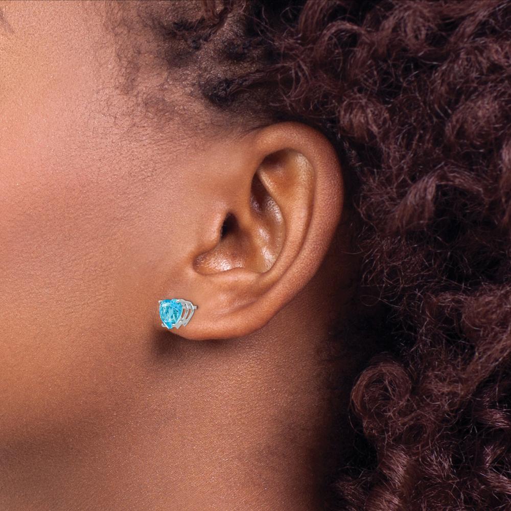14K White Gold Heart-Shaped Swiss Blue Topaz Stud Earrings - 1.72 Carat Total Gemstone Weight by Monteluci Fine Jewelry