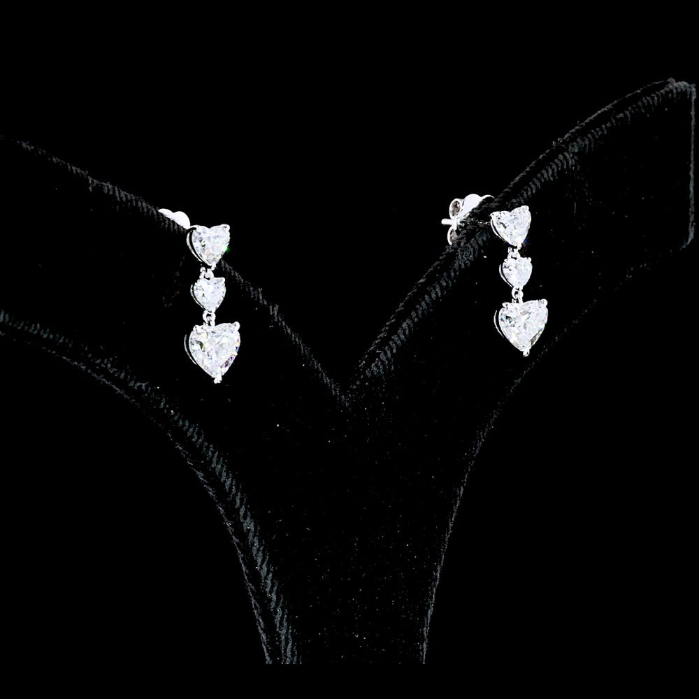 14K White Gold Heart-Shaped Three-Tier Drop Earrings with Lab Diamonds - 2.03 Carat Total Diamond Weight - Covaloro Fine Jewelry
