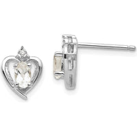 14K White Gold Heart Shaped White Topaz and Diamond Post Earrings - 0.293 Carat Total White Topaz Weight, 0.005 Carat Total Diamond Weight by Oro Pregiato