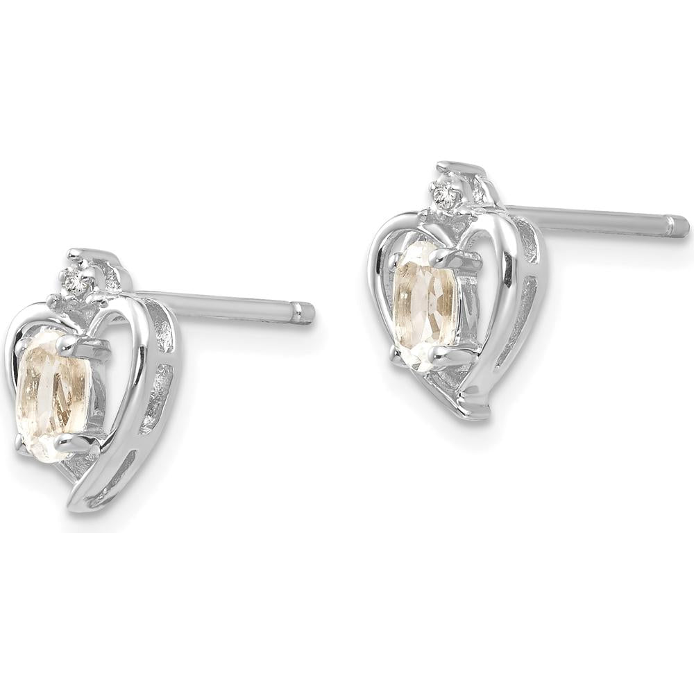 14K White Gold Heart Shaped White Topaz and Diamond Post Earrings - 0.293 Carat Total White Topaz Weight, 0.005 Carat Total Diamond Weight by Oro Pregiato