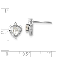 14K White Gold Heart Shaped White Topaz and Diamond Post Earrings - 0.293 Carat Total White Topaz Weight, 0.005 Carat Total Diamond Weight by Oro Pregiato