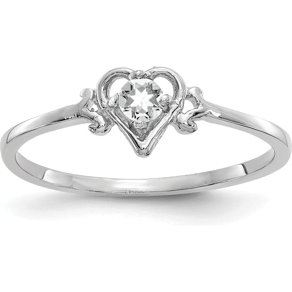 14K White Gold Heart Shaped White Topaz Birthstone Ring - 0.15 Carat Total Gem Weight by Oro Pregiato
