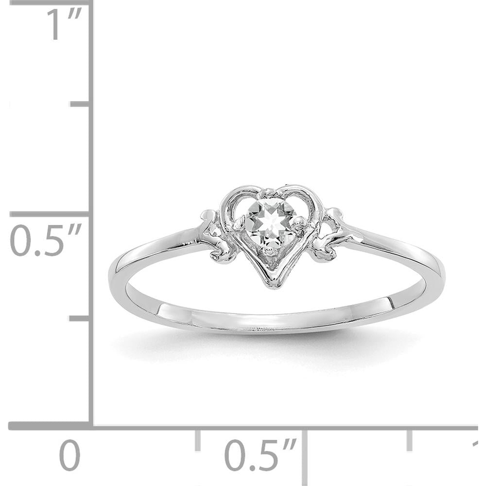 14K White Gold Heart Shaped White Topaz Birthstone Ring - 0.15 Carat Total Gem Weight by Oro Pregiato