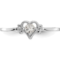 14K White Gold Heart Shaped White Topaz Birthstone Ring - 0.15 Carat Total Gem Weight by Oro Pregiato