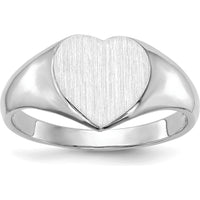 14K White Gold Heart Signet Ring with Satin Brushed Finish - 8.0x7.5mm Top by 0
