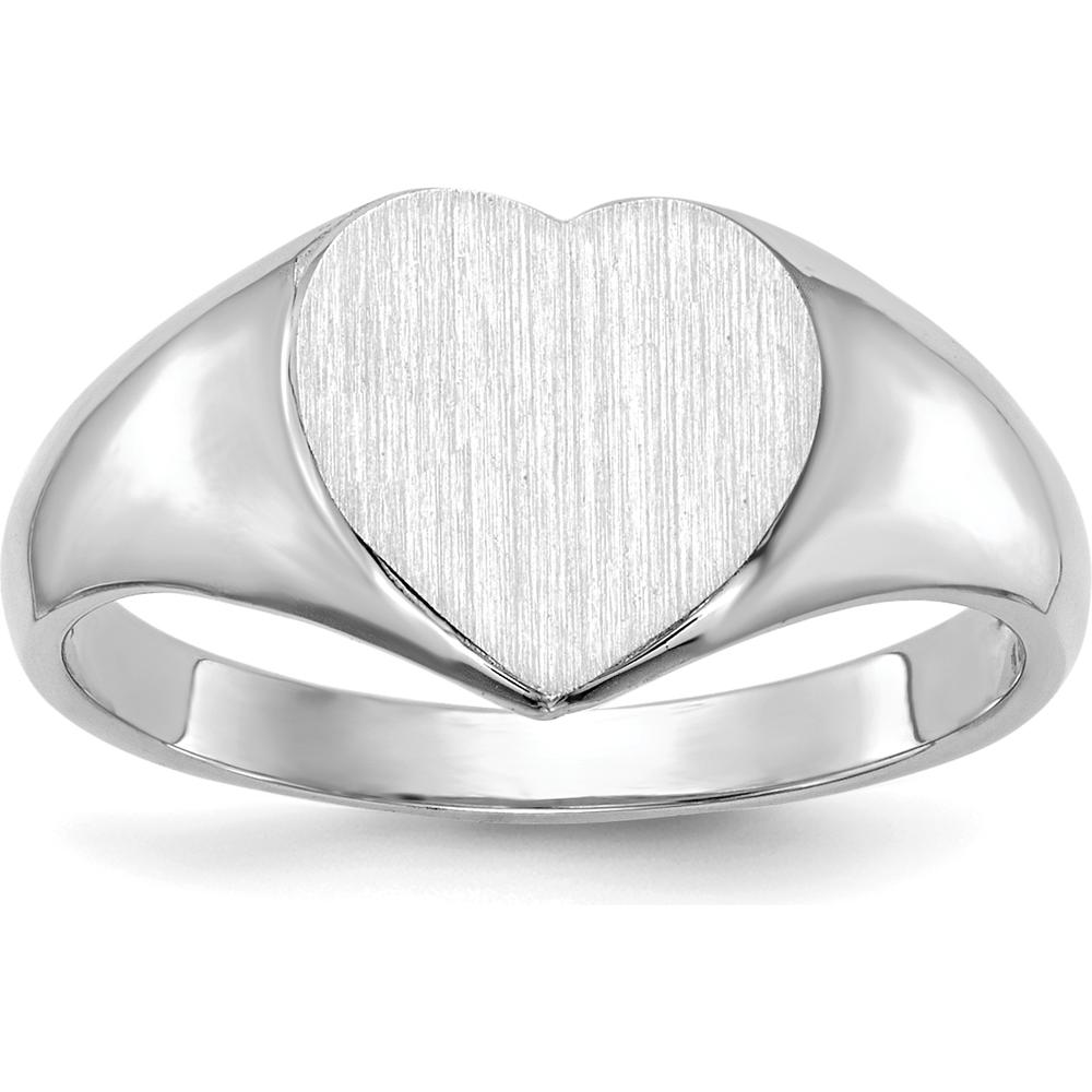 14K White Gold Heart Signet Ring with Satin Brushed Finish - 8.0x7.5mm Top by 0