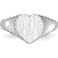 14K White Gold Heart Signet Ring with Satin Brushed Finish - 8.0x7.5mm Top by 0