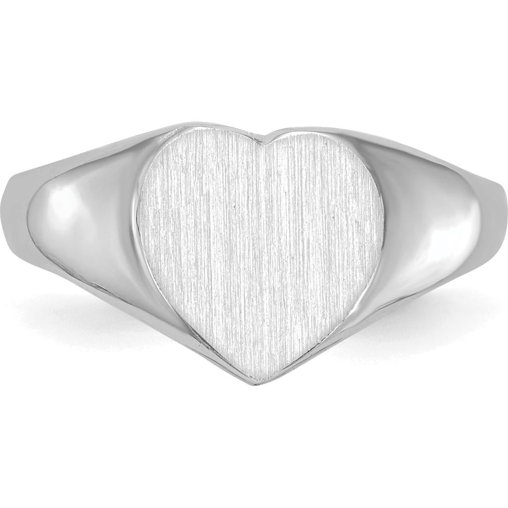 14K White Gold Heart Signet Ring with Satin Brushed Finish - 8.0x7.5mm Top by 0