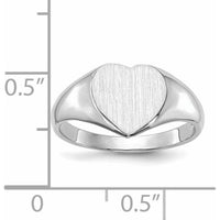 14K White Gold Heart Signet Ring with Satin Brushed Finish - 8.0x7.5mm Top by 0