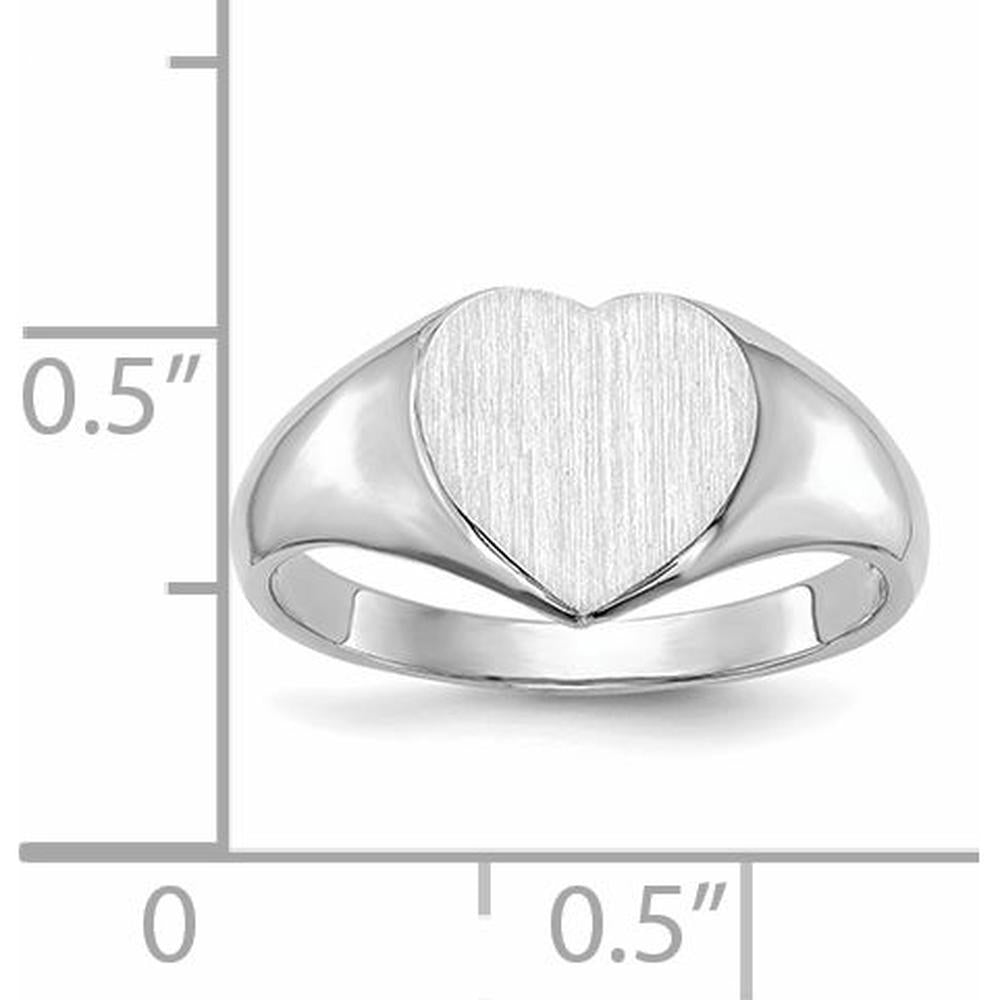14K White Gold Heart Signet Ring with Satin Brushed Finish - 8.0x7.5mm Top by 0