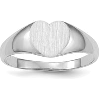 14K White Gold Heart Signet Ring with Satin Finish and Polished Edges by 0