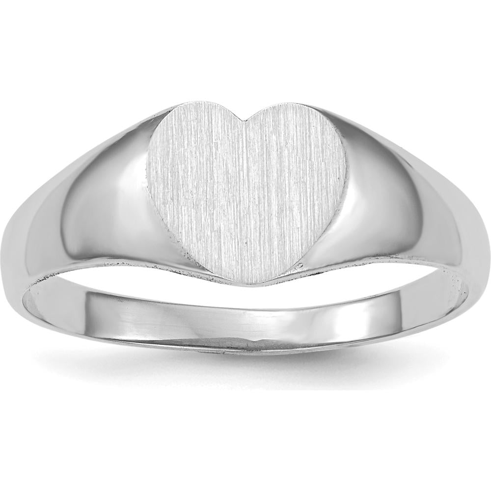 14K White Gold Heart Signet Ring with Satin Finish and Polished Edges by 0