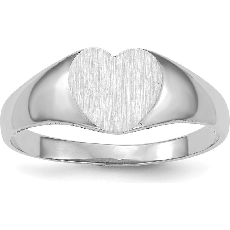 14K White Gold Heart Signet Ring with Satin Finish and Polished Edges by 0