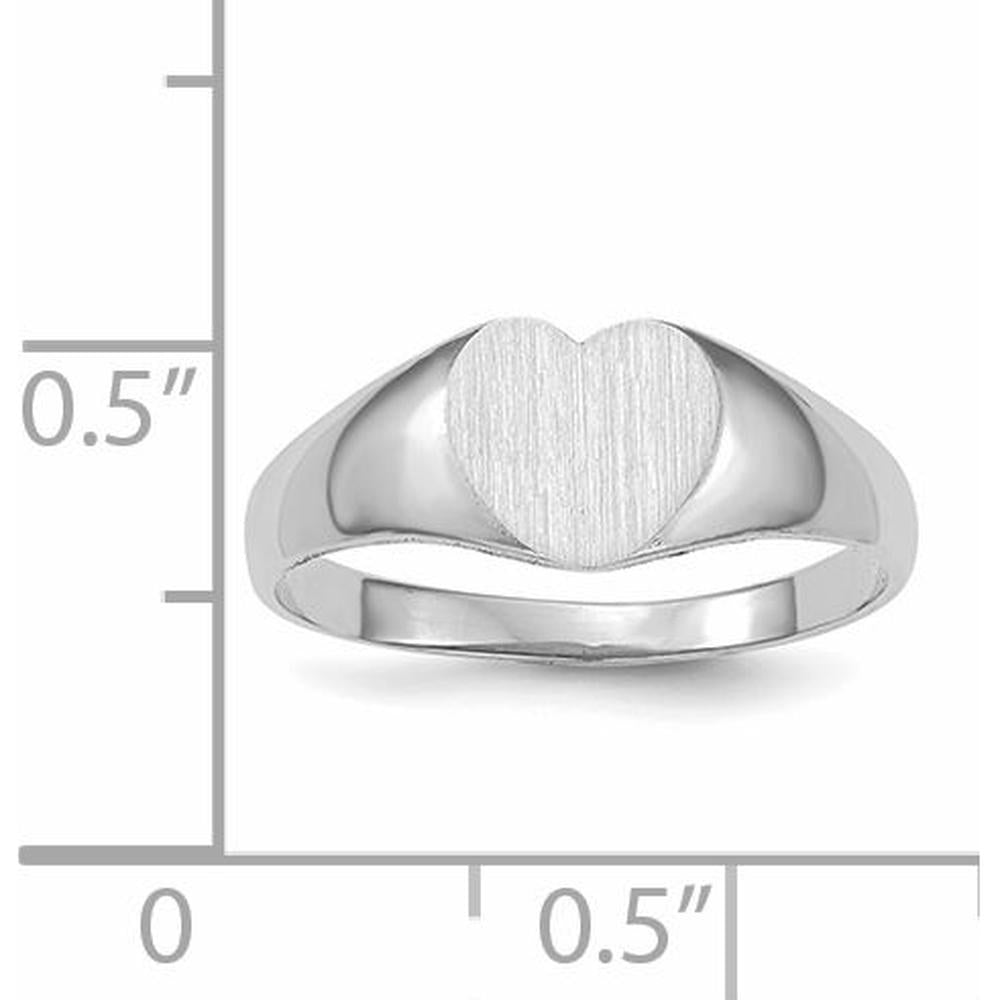 14K White Gold Heart Signet Ring with Satin Finish and Polished Edges by 0