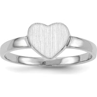 14K White Gold Heart Signet Ring with Satin Finish and Rhodium Plating - Customizable and Engravable by 0