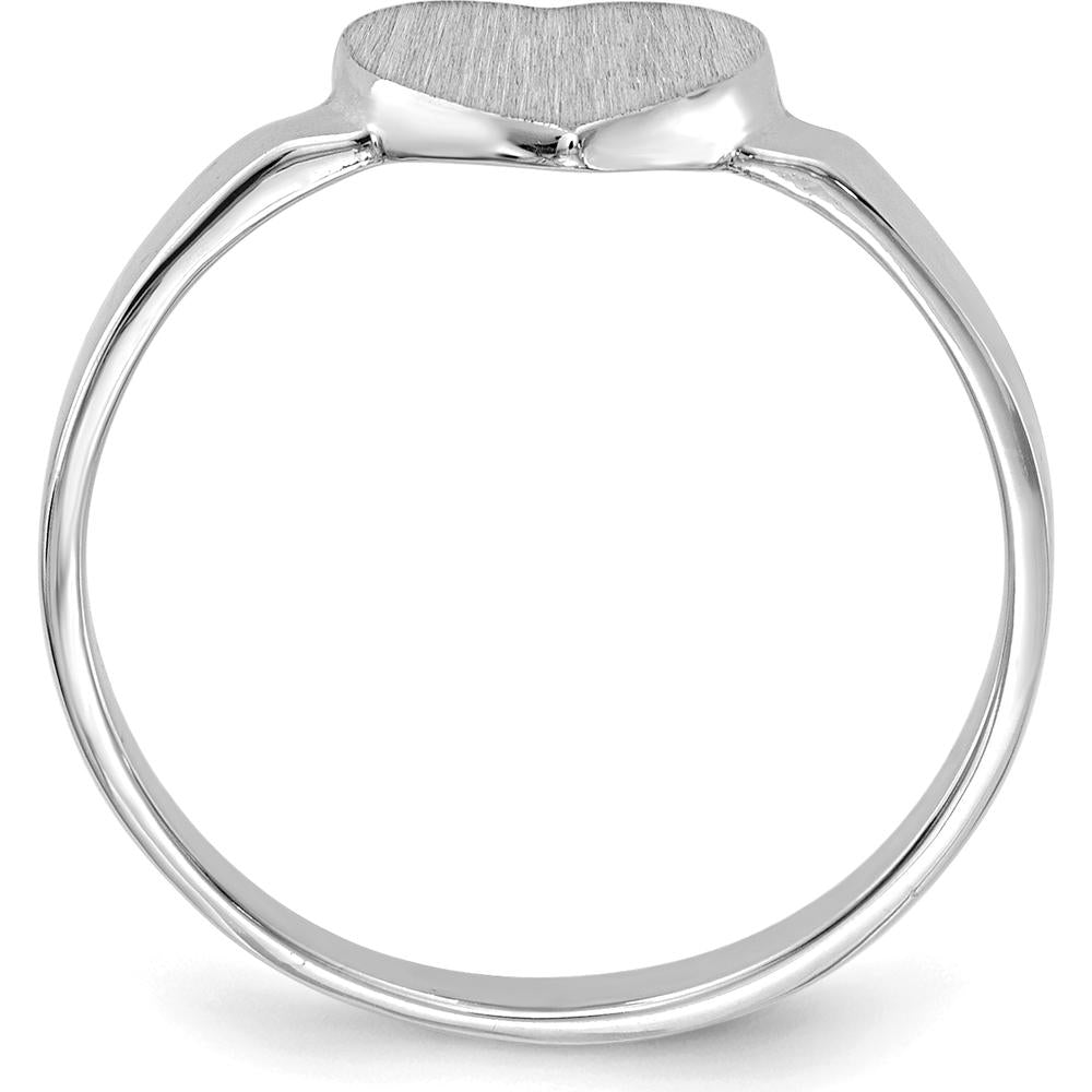 14K White Gold Heart Signet Ring with Satin Finish and Rhodium Plating - Customizable and Engravable by 0