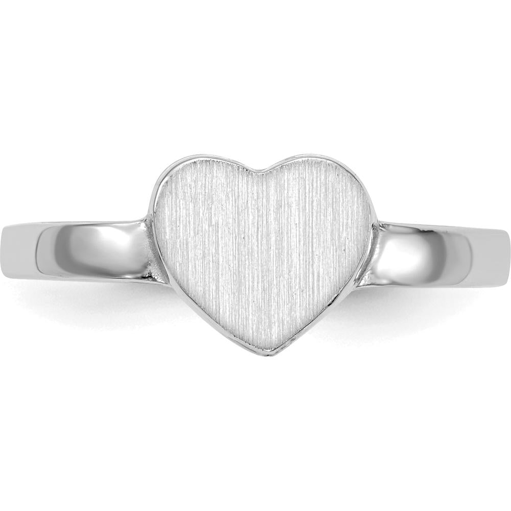 14K White Gold Heart Signet Ring with Satin Finish and Rhodium Plating - Customizable and Engravable by 0
