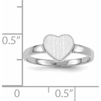 14K White Gold Heart Signet Ring with Satin Finish and Rhodium Plating - Customizable and Engravable by 0