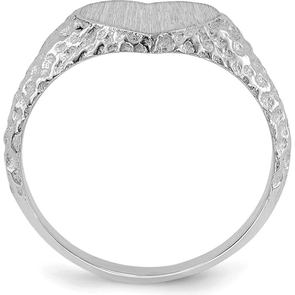 14K White Gold Heart Signet Ring with Satin Finish - Polished & Brushed with Engravable Heart Top by 0