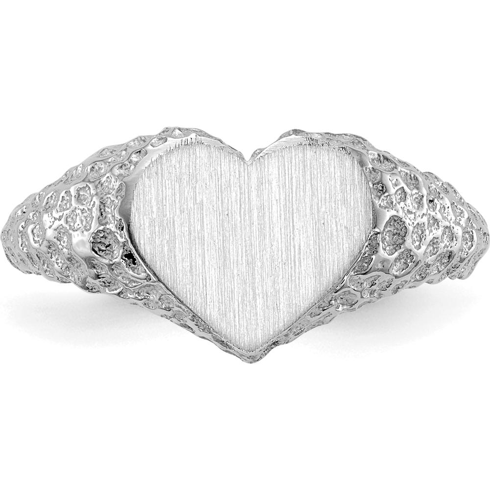14K White Gold Heart Signet Ring with Satin Finish - Polished & Brushed with Engravable Heart Top by 0