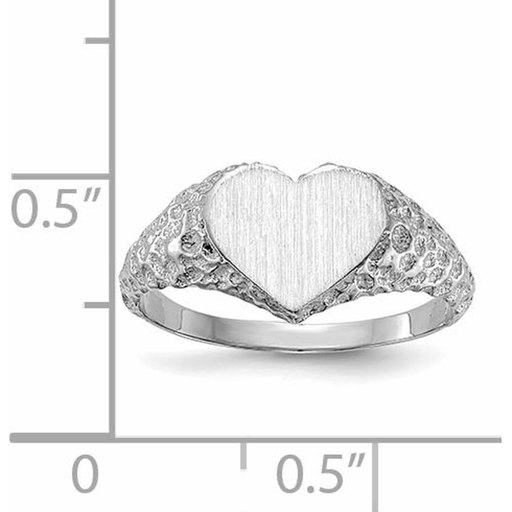 14K White Gold Heart Signet Ring with Satin Finish - Polished & Brushed with Engravable Heart Top by 0