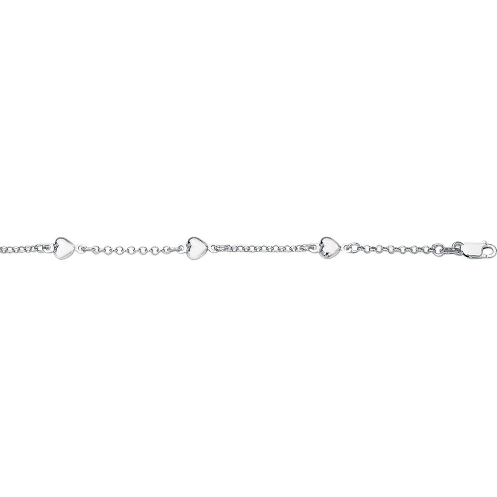 14K White Gold Heart Station Link Bracelet - 10" by Orozza Fine Jewelry