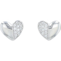 14K White Gold Heart Stud Earrings with 0.10 Carat Total Weight Diamond