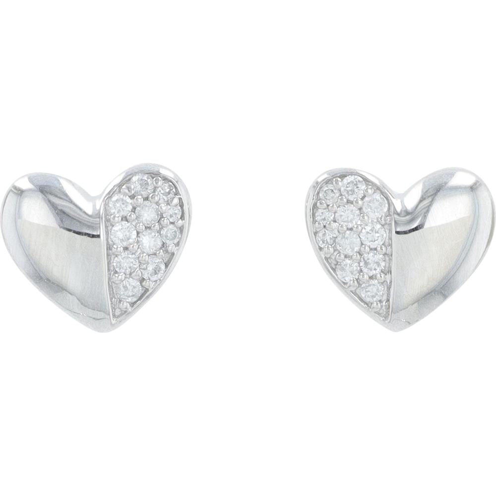 14K White Gold Heart Stud Earrings with 0.10 Carat Total Weight Diamond