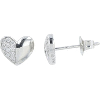 14K White Gold Heart Stud Earrings with 0.10 Carat Total Weight Diamond