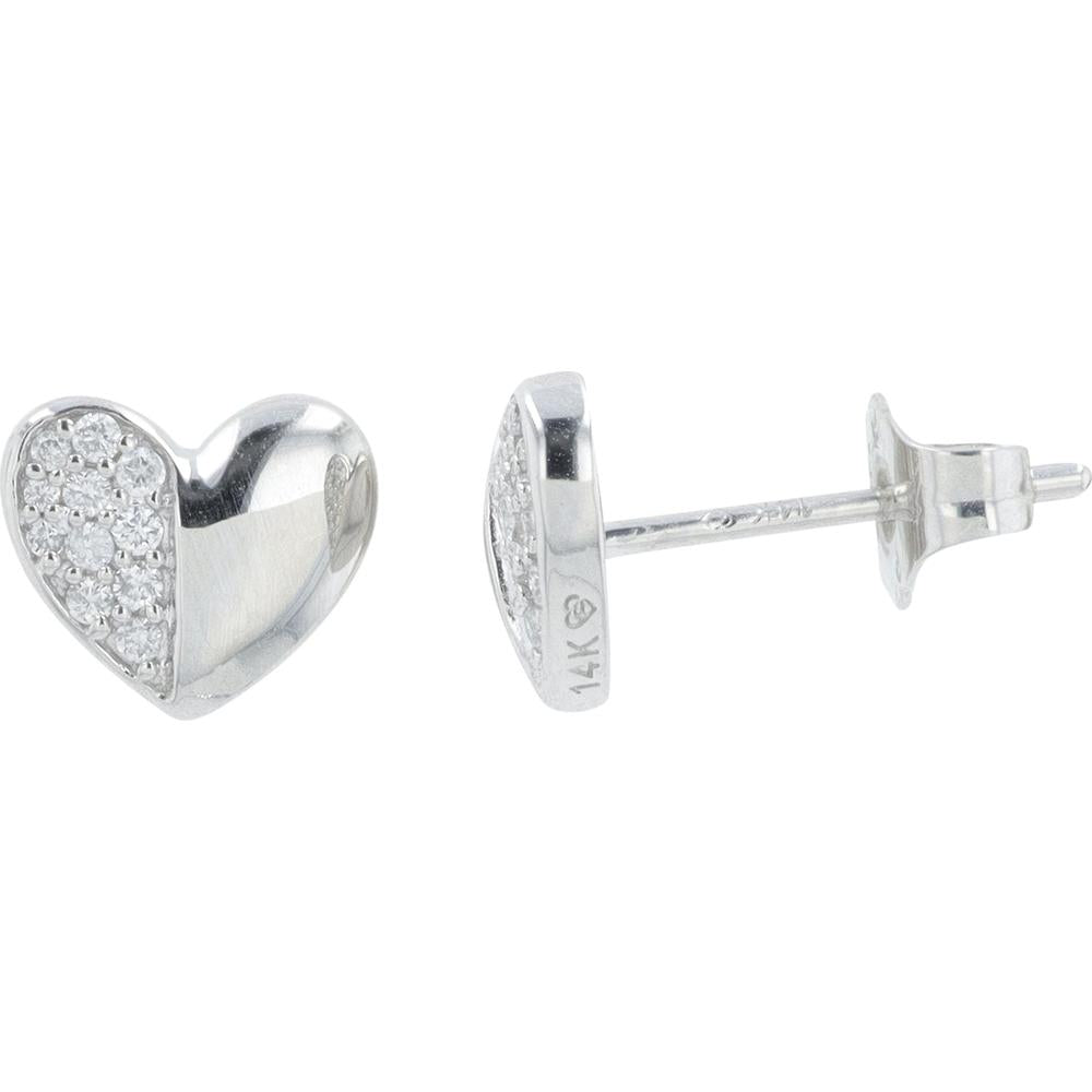 14K White Gold Heart Stud Earrings with 0.10 Carat Total Weight Diamond