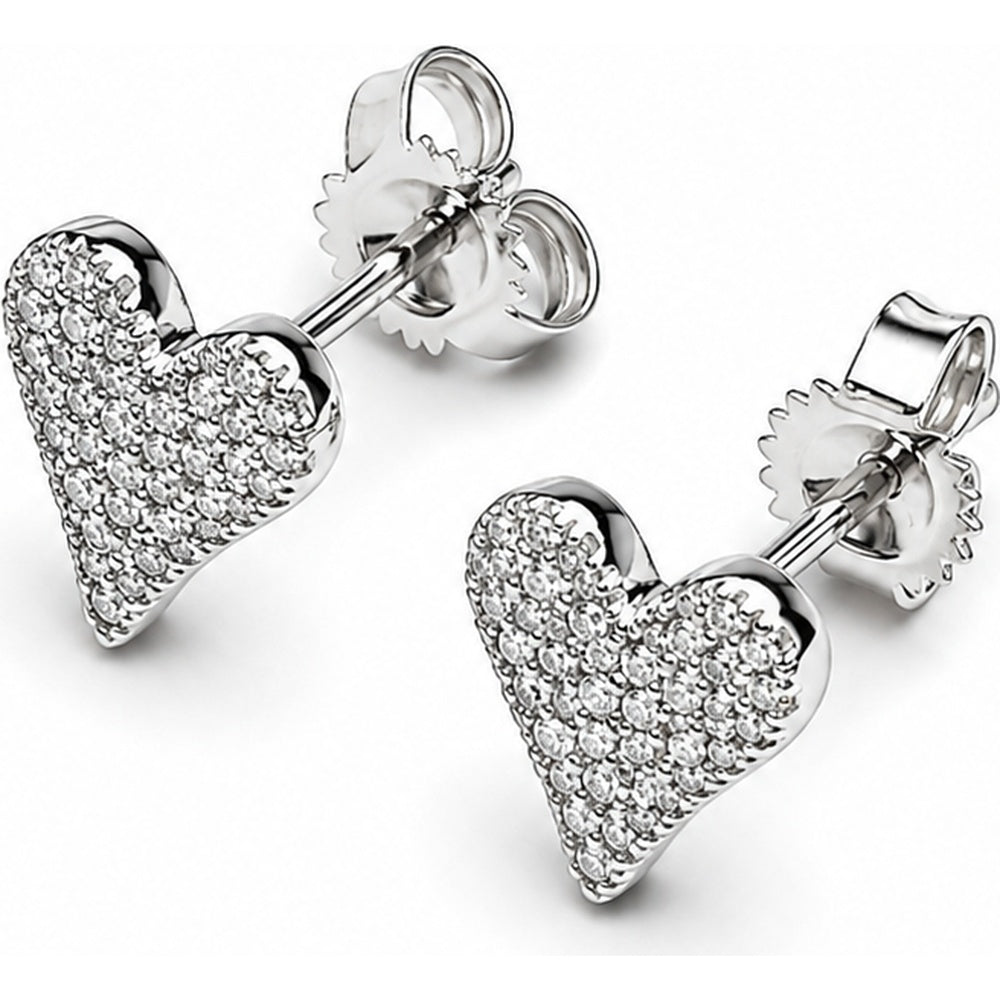 14K White Gold Heart Stud Earrings with Pavé-Set Round Diamonds - 0.13 Carat Total Diamond Weight by Auriventus