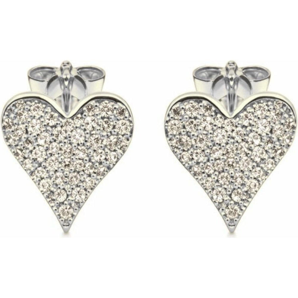 14K White Gold Heart Stud Earrings with Pavé Set Round Diamonds - 0.14 Carat Total Diamond Weight by Auriventus