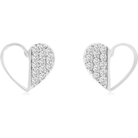 14K White Gold Heart Stud Earrings with Pavé Set Round Diamonds - 0.25 Carat Total Diamond Weight - Royal Jewelry