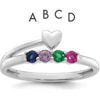 14K White Gold Heart with 4 Birthstone Mother's Ring Mounting by Oro Pregiato