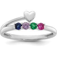 14K White Gold Heart with 4 Birthstone Mother's Ring Mounting by Oro Pregiato