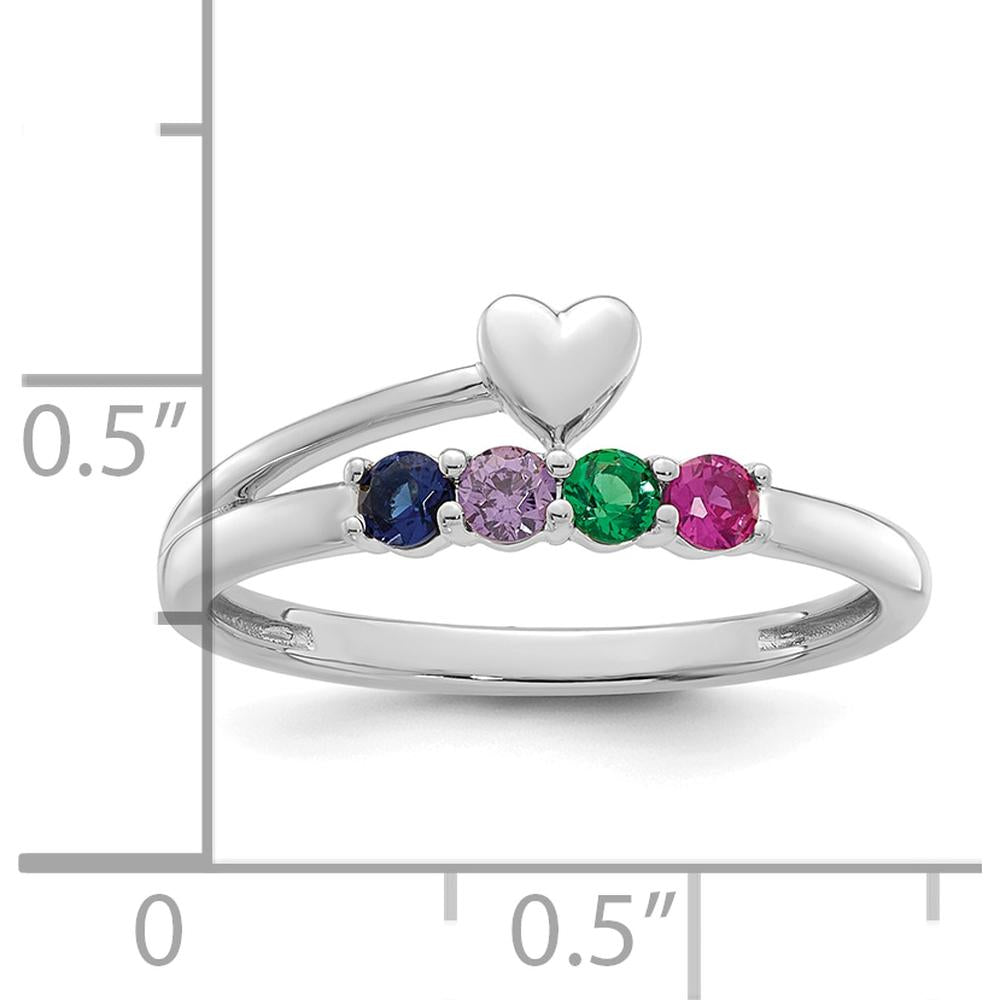 14K White Gold Heart with 4 Birthstone Mother's Ring Mounting by Oro Pregiato