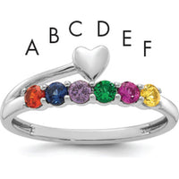 14K White Gold Heart with 6 Birthstone Mother's Ring Mounting by Oro Pregiato