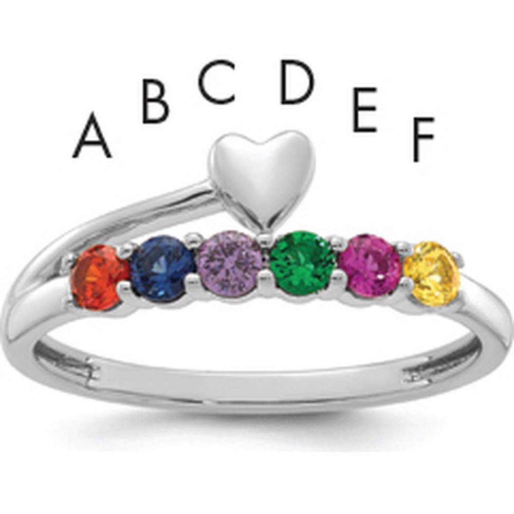 14K White Gold Heart with 6 Birthstone Mother's Ring Mounting by Oro Pregiato