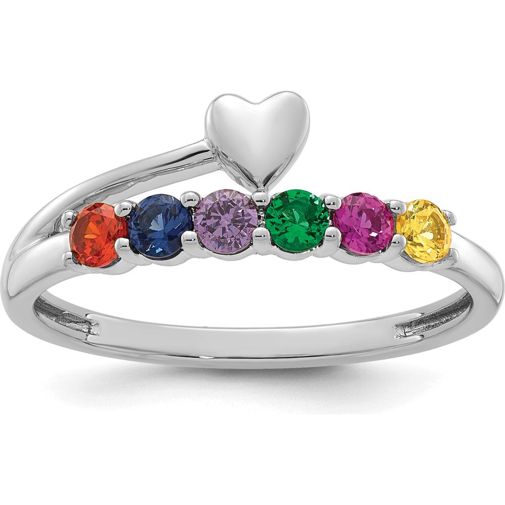 14K White Gold Heart with 6 Birthstone Mother's Ring Mounting by Oro Pregiato