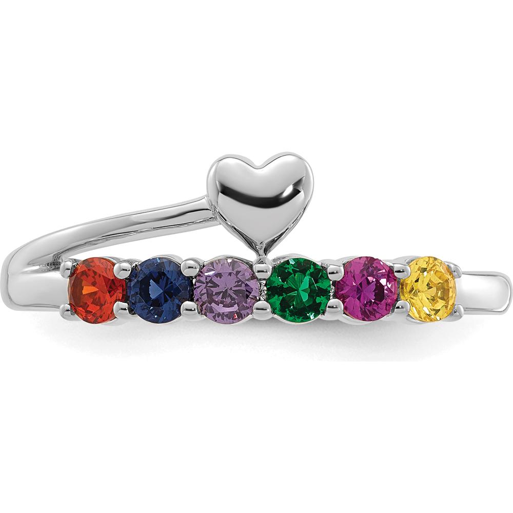 14K White Gold Heart with 6 Birthstone Mother's Ring Mounting by Oro Pregiato