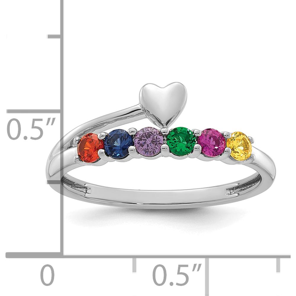 14K White Gold Heart with 6 Birthstone Mother's Ring Mounting by Oro Pregiato