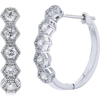 14K White Gold Hexagon Diamond Hoop Earrings - 0.50 Carat Total Diamond Weight