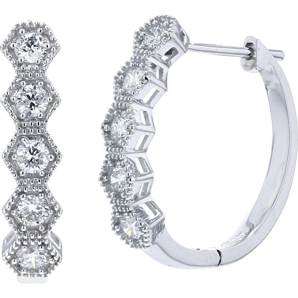 14K White Gold Hexagon Diamond Hoop Earrings - 0.50 Carat Total Diamond Weight