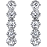 14K White Gold Hexagon Diamond Hoop Earrings - 0.50 Carat Total Diamond Weight