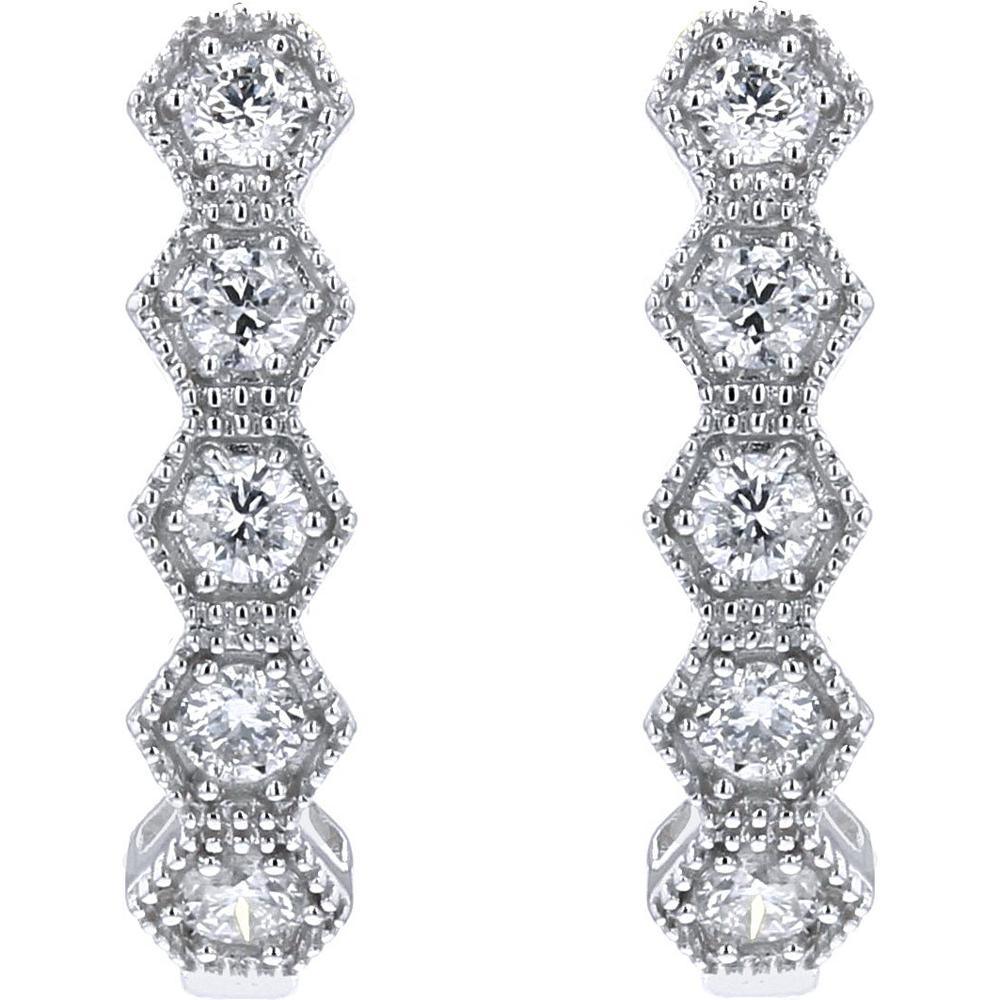 14K White Gold Hexagon Diamond Hoop Earrings - 0.50 Carat Total Diamond Weight