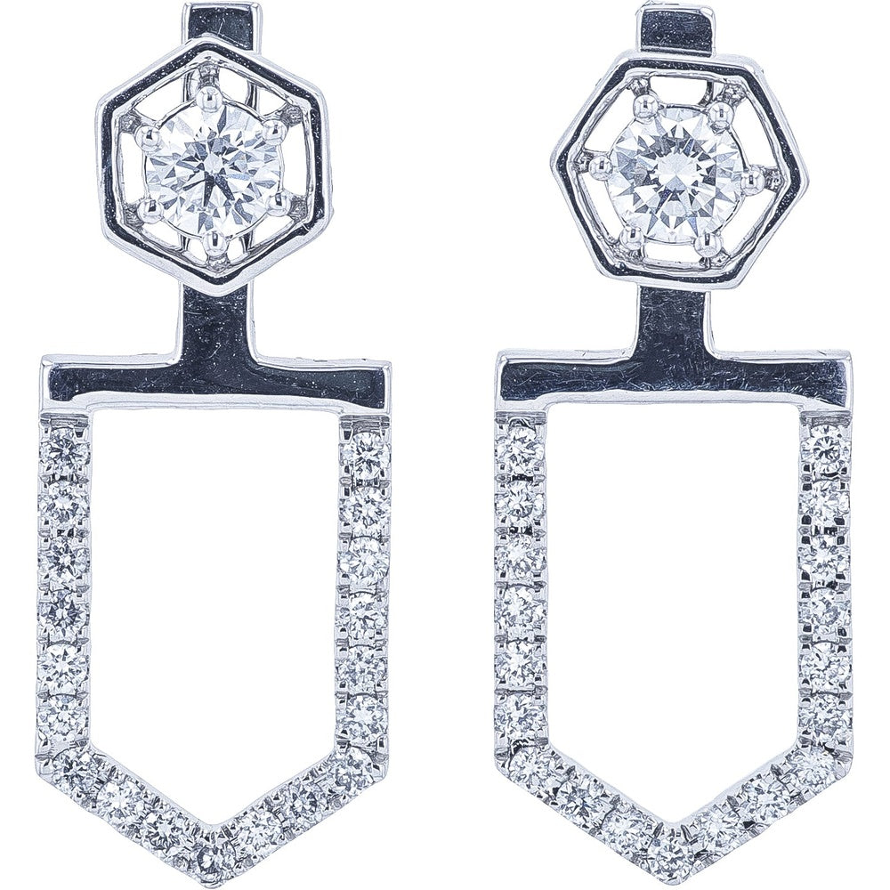 14K White Gold Hexagon Halo Drop Earrings with Pavé Shield and Round Lab Grown Diamonds - 0.75 Carat Total Diamond Weight