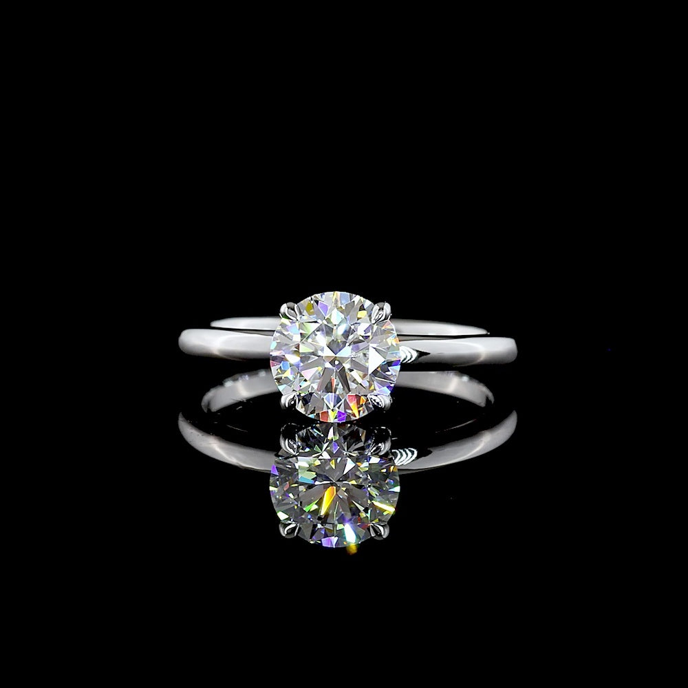 14K White Gold Hidden Halo Engagement Ring with 1.29 Carat Round Brilliant Cut Lab Diamond and Accent Stones - 1.34 Total Carat Weight - Covaloro Fine Jewelry