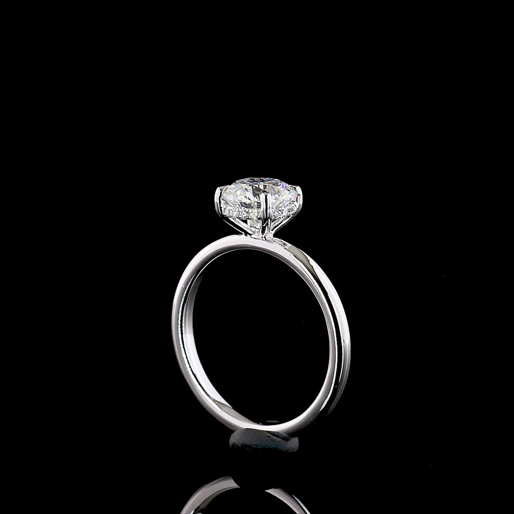 14K White Gold Hidden Halo Engagement Ring with 1.29 Carat Round Brilliant Cut Lab Diamond and Accent Stones - 1.34 Total Carat Weight - Covaloro Fine Jewelry